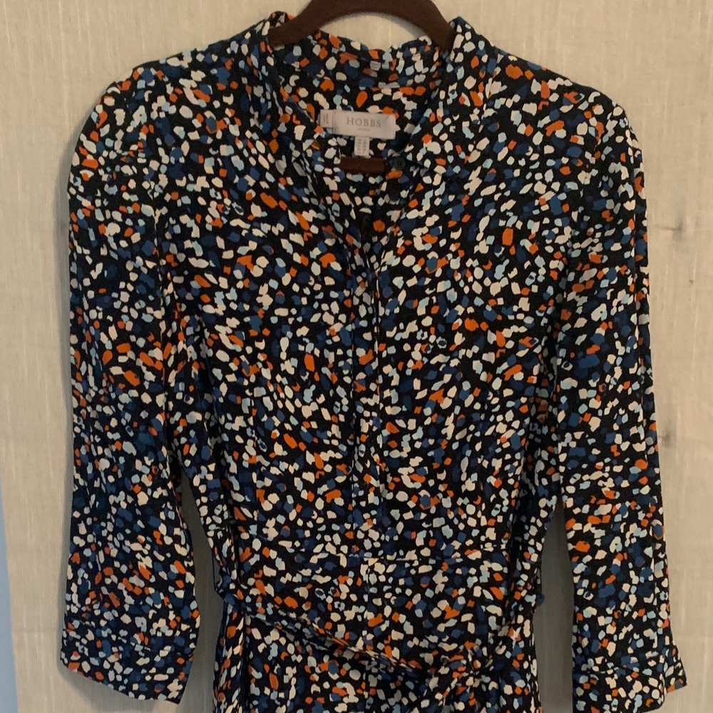 Hobbs London Belted Multicolor Long Sleeve Shirt Dress